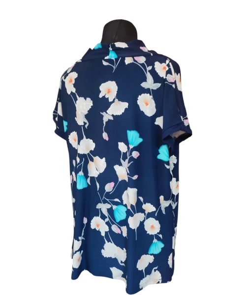 Bluzka z lejącym dekoltem typu woda - białe i turkusowe dzwonki